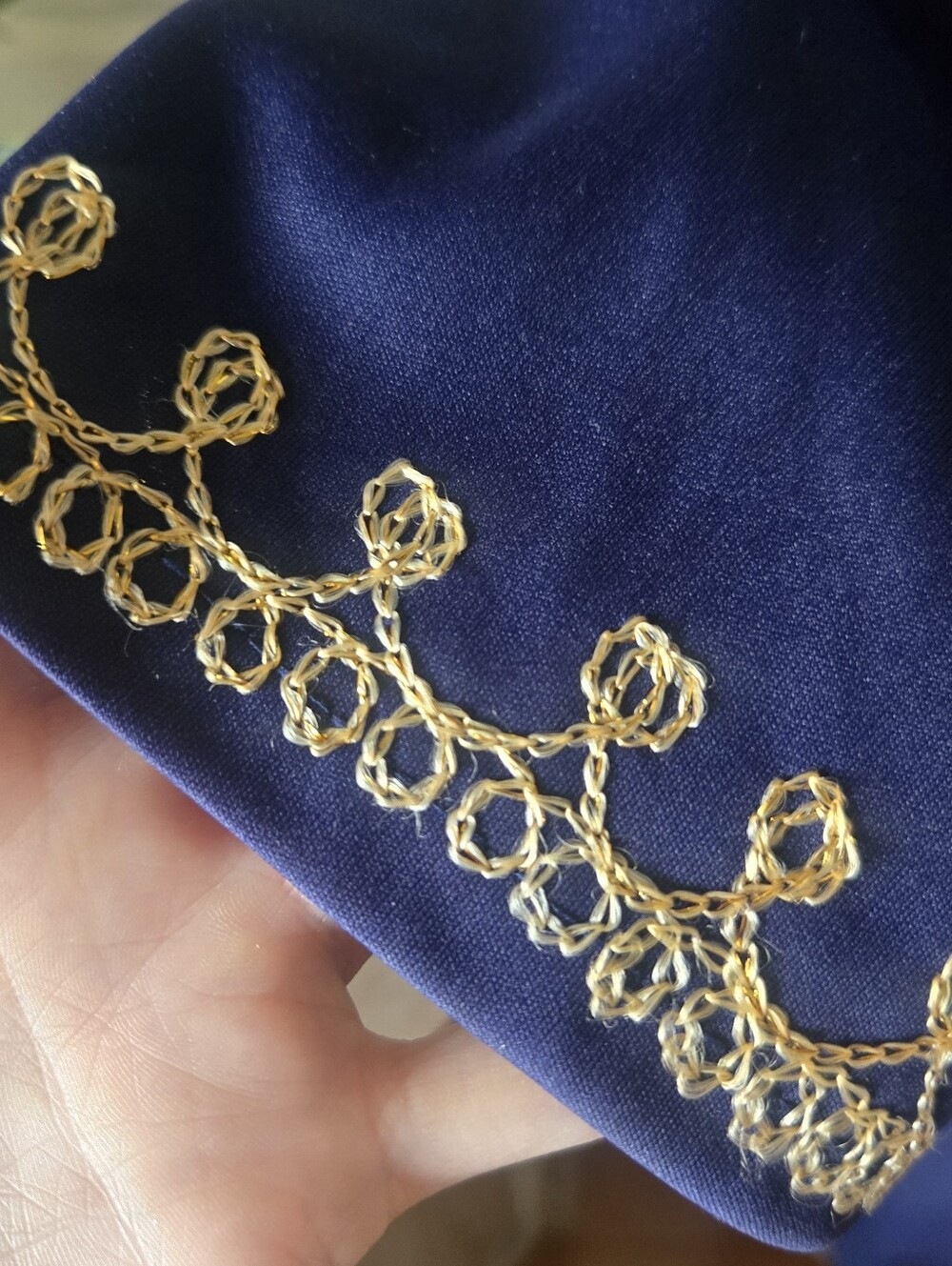 Vtg Embroided Moroccan Caftan, Maxi Dress, Navy & Gold, Travel, Party, One Size - Picture 4 of 11
